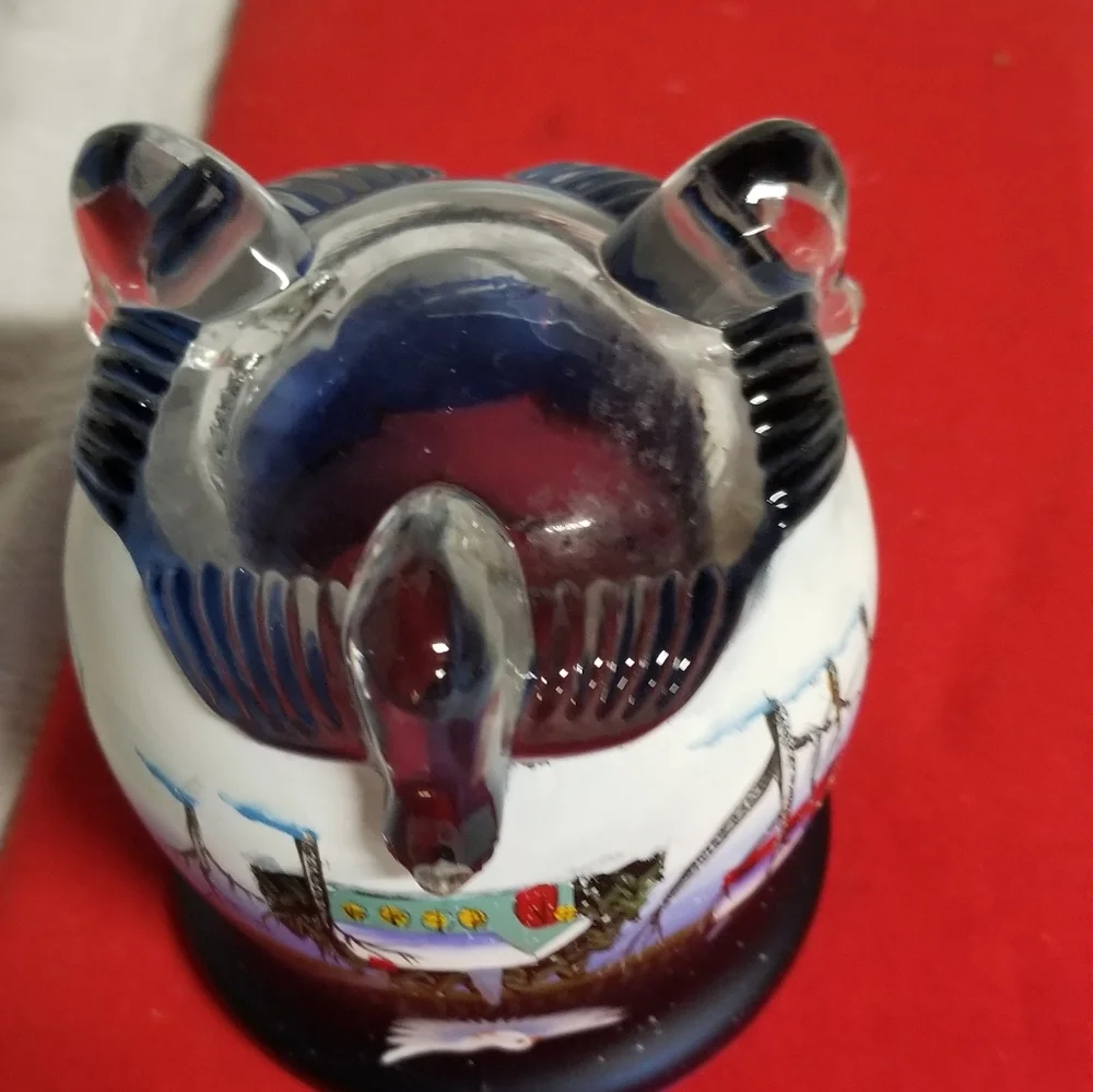 Vintage Votive Winter Scene Hand Painted Glass Candle Holder